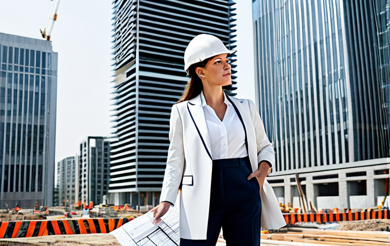 미디어 프로듀서가 알아야 할 시장 변화 - **

A professional female architect, fully clothed in a stylish yet modest pantsuit, reviewing bluep...
