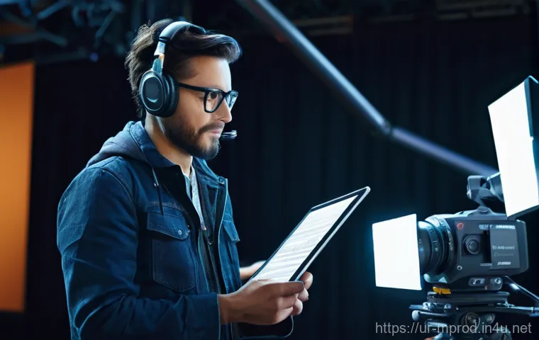 미디어 프로듀서 이직 준비 스토리 - **Prompt:** A dynamic, high-energy image of a media producer (male or female, 30s) standing in a bus...